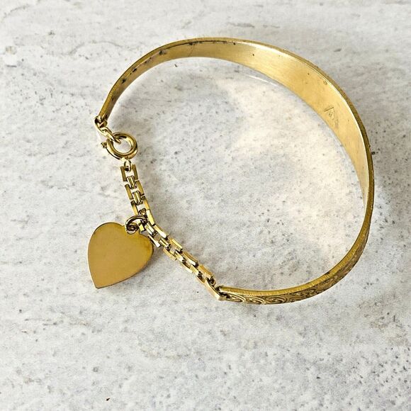Engraved Signed Gold Filled Heart Charm ID Cuff Bracelet Jacoby Bender JB Mark - Picture 6 of 7